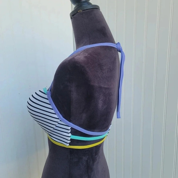 Victoria's Secret 32DDD Swim BIKINI Bandeau Black White Colorblock Striped 84Z - Picture 2 of 11